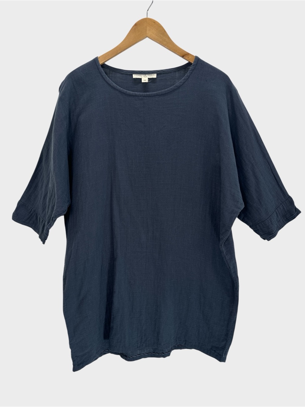 MIMU MAXI Navy Linen Oversized Cocoon Tunic Top Lagenlook Modest Minimalist M